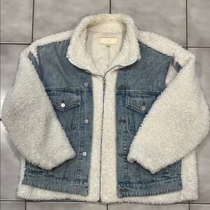 Blank NYC Blue Denim Jacket with Cream Sherpa